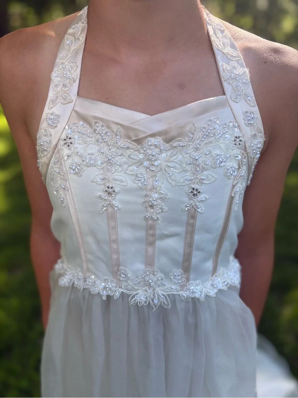 Size 10 David’s Bridal style # h229e ivory rum flower girl dress - Picture 1 of 13